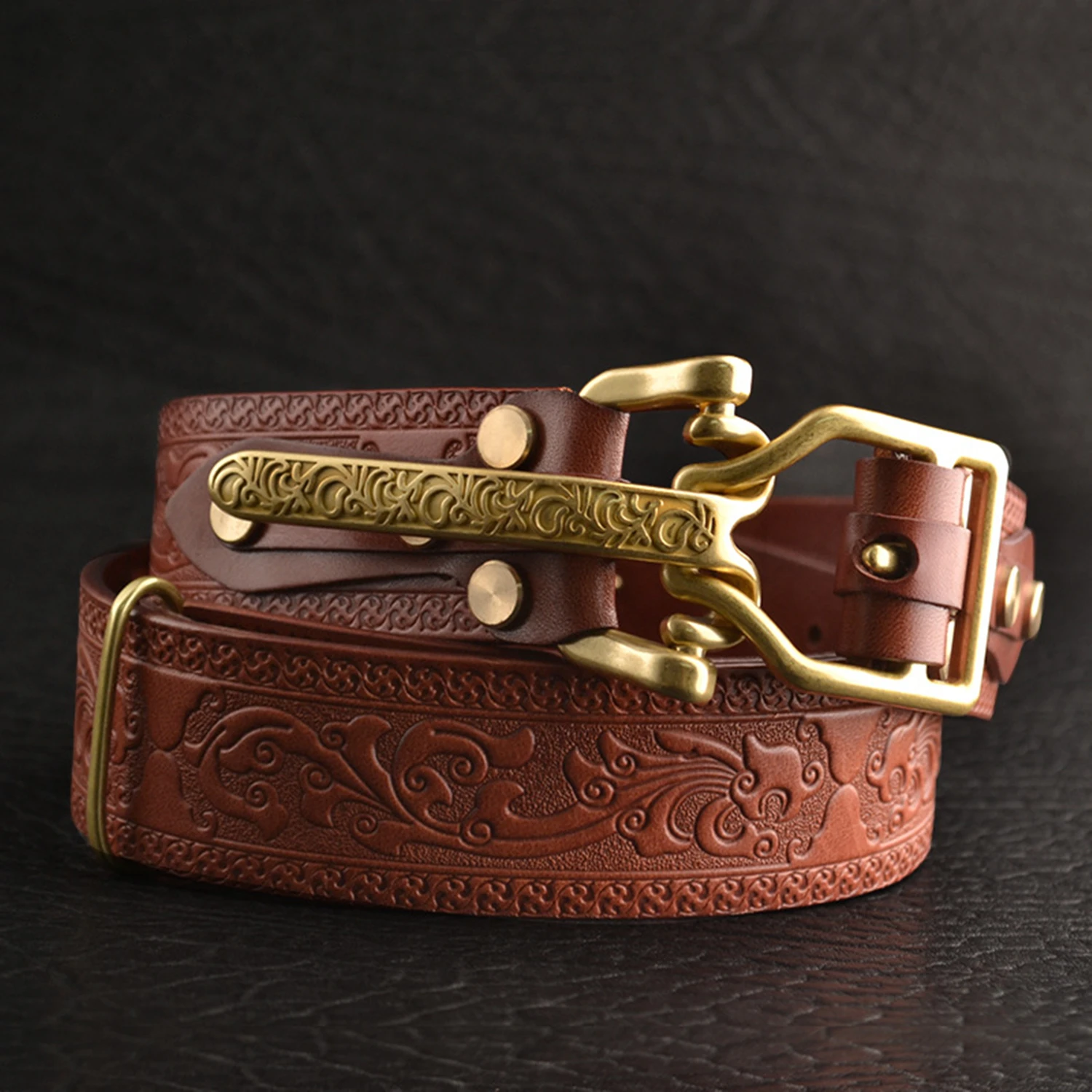 Littleton braided men\'s genuine leather belt casual retro pure copper buckle cavalry belt pure cowhide leather belt