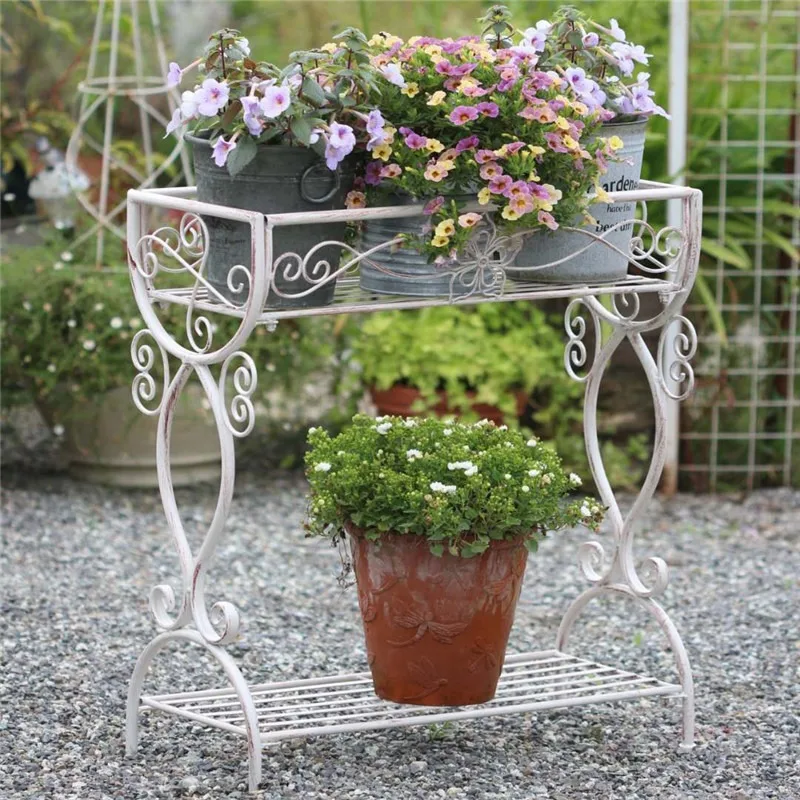 European-style wrought iron double flower trough combination flower rack creative succulent radish pot rack rack