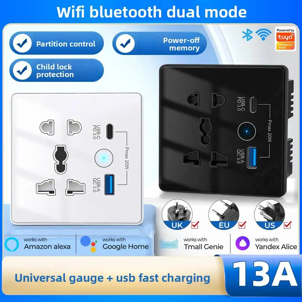 

SIXWGH Factory Sales High Quality Smart Socket Touch Screen FlipDesign ABS Fireproof Material 2-Port 3-PinUniversal Plug13A/250V