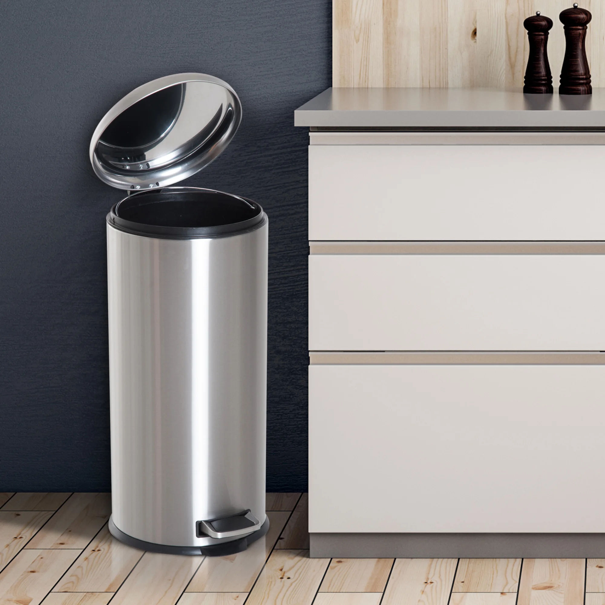 HOMCOM Cubo de Basura con Apertura a Pedal con Volumen de 30 L Acero Inoxidable