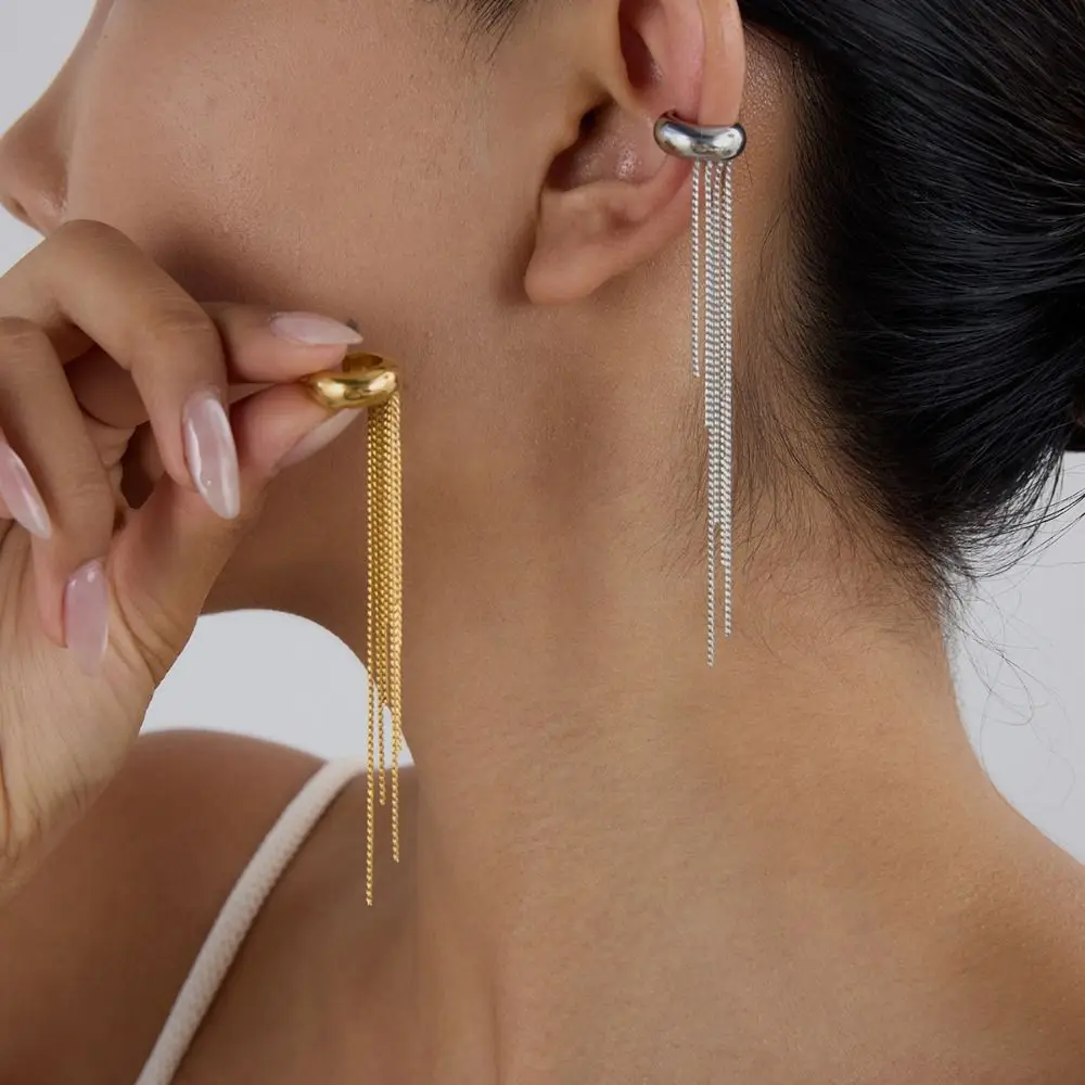 Trend Stainless Steel C Shape Ear Cuff 18K Gold Silver No Piercing Earrings Minimalism Irregular Shape Ear Buckle Party