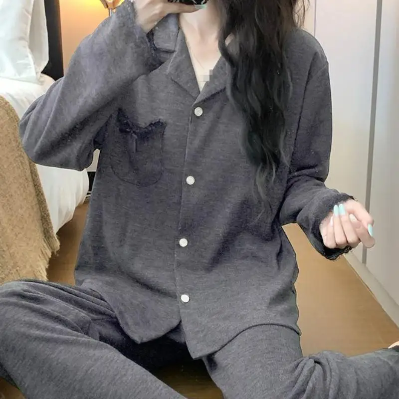 Women's Long Sleeved Long Pant Pajama Set for Students Spring Autumn New Styles Japanese Loose Home Clothes Cotton Two-Piece Set
