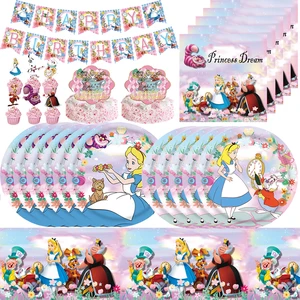 ディズニーアリスインワンダーランドパーティーサプライズバルーンカッププレートナプキンズテーブルウェアベビーシャワーバースデーパーティーの装飾 6つの最高のセールスパーティーの装飾不思議の国のアリス--4