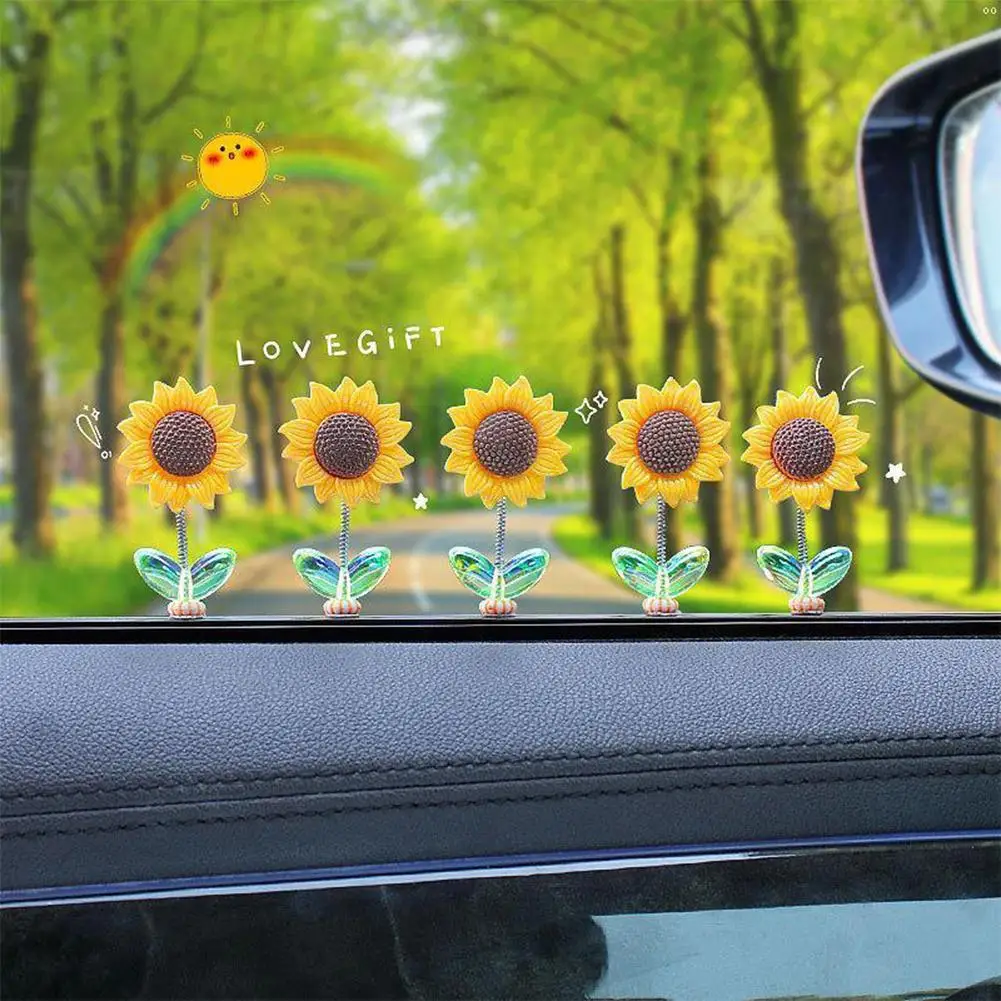 Creative Car Ornaments Shaking Head Cute Fresh Sunflower Center Console Rearview Mirror Ornaments Car Accessories Ladies Gifts