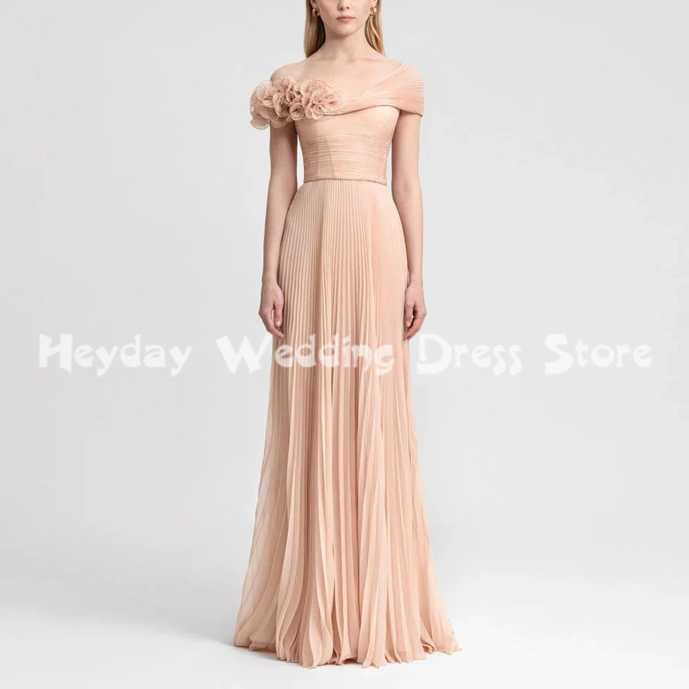 

Heyday Women's Pleats 3D Flowers Boat-neck A-Line Evening Dresses With Sleeveless Floor-Length Formal Elegant Dresses 2025