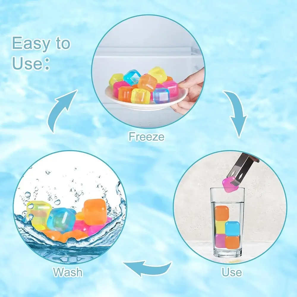 Plastic Ice Cubes 20Pack Colorful Refreezable Ice Cubes for drinks, Whiskey, Vodka or Coffee, Washable Non-Melting Ice Cubes