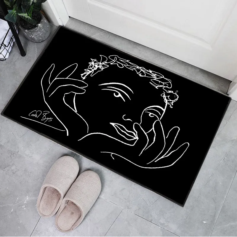 Carrol Boyes Black and White Sketch Abstract Figure Mat Non-slip Floor Mats for Home Bathroom Toilets  Small Rug for Bedroom