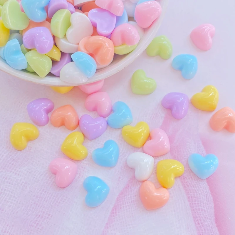 30Pcs New Cute Mini 10*12mm Heart-Shaped Resin Figurine Crafts Flatback Cabochon Ornament Jewelry Making Hairwear Accessories