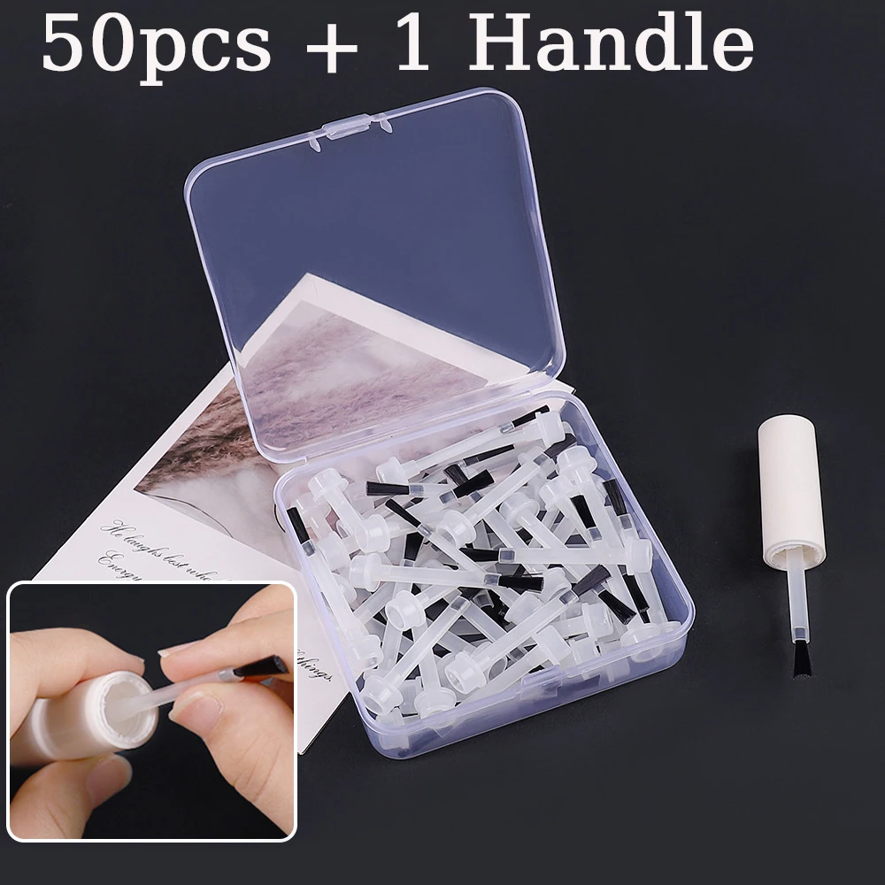 

50pcs Disposable Nail Polish Brush +1 Handle, Nail Polish Replacement Brush Kit Liquid Polish Replacement Brushes Manicure Tools