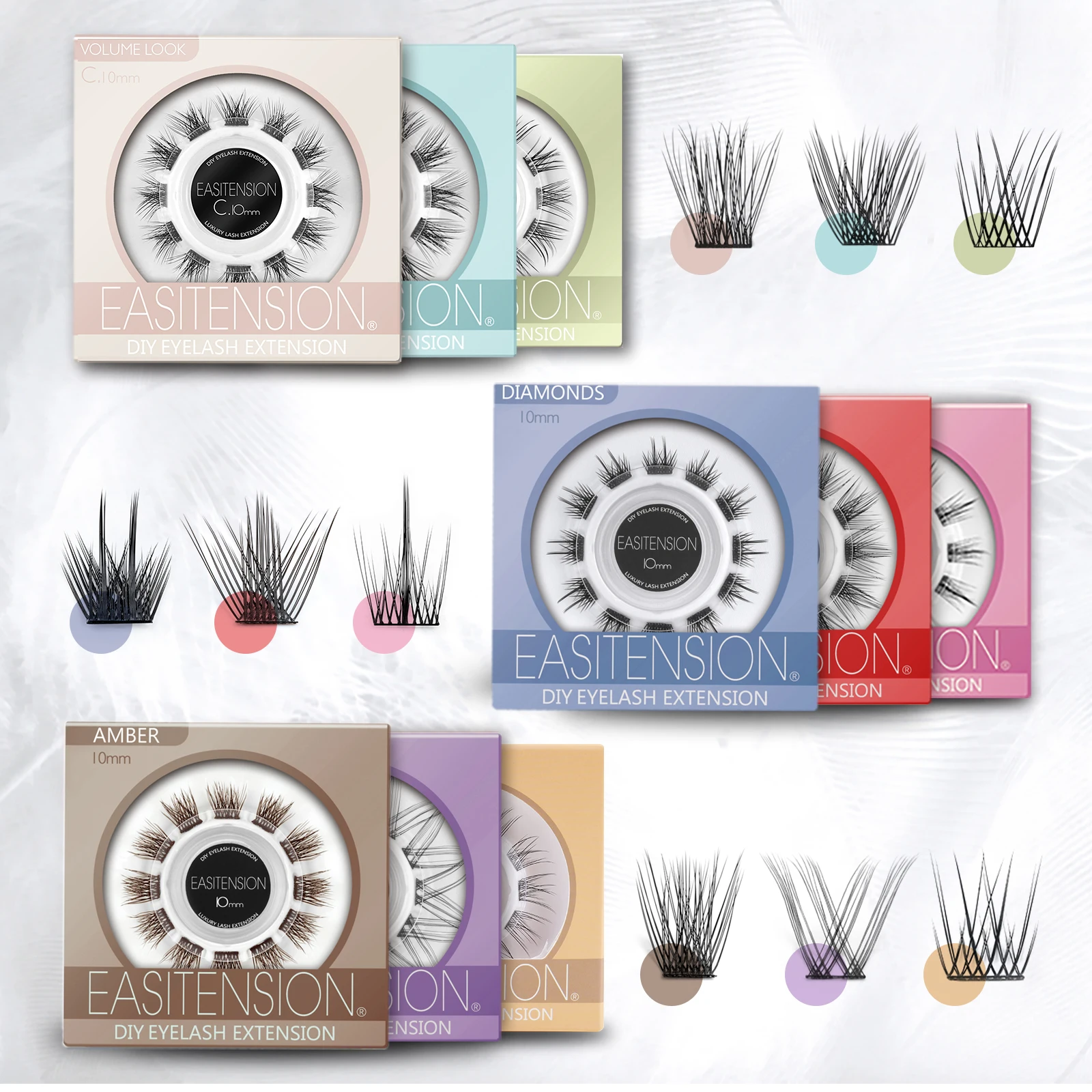 EASITENSION 9 Styles DIY Cluster Eyelash Extension 10-16mm Female Makeup Faux Mink Volume Natural Dovetail Segmented Lash