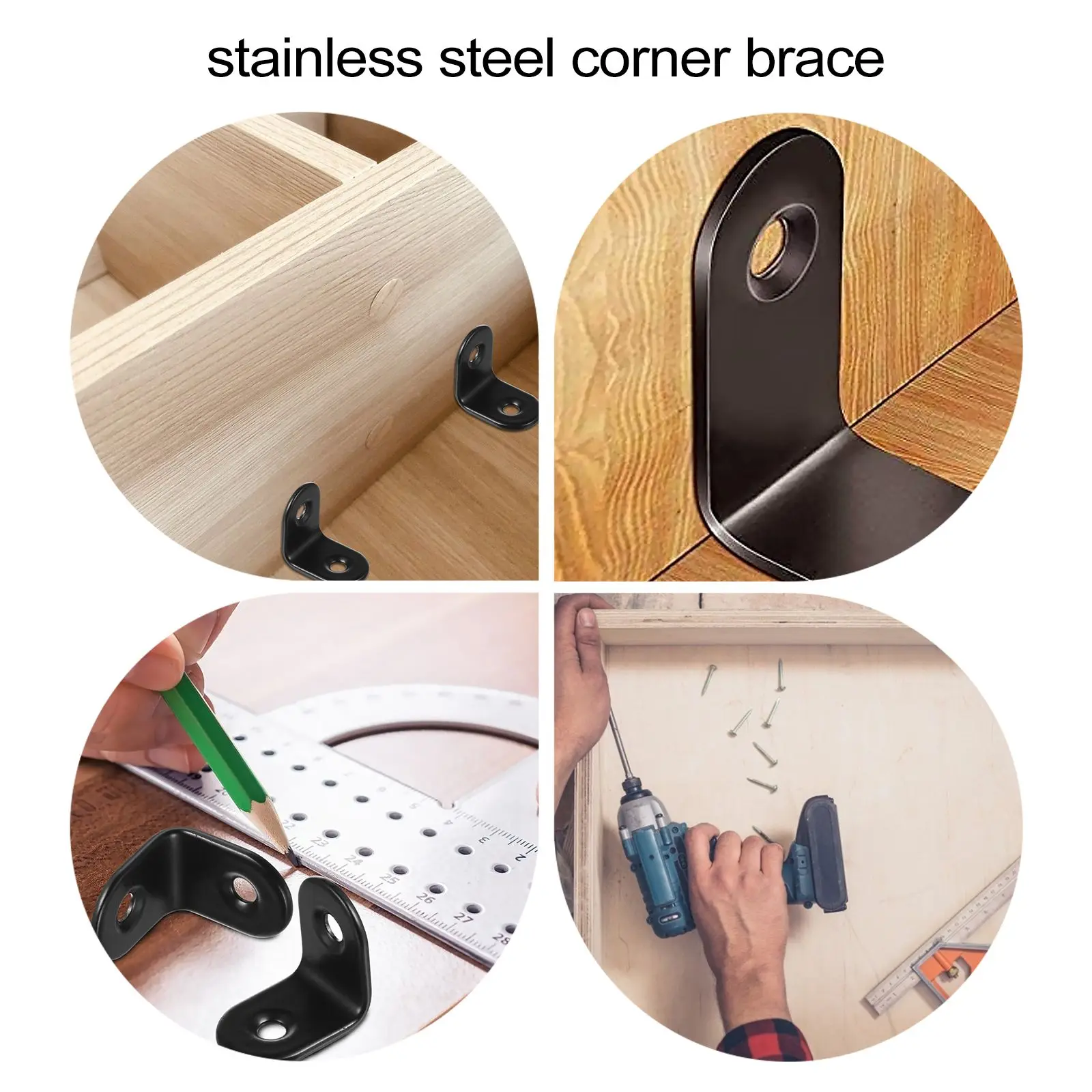 Staffe angolari in acciaio inossidabile da 30 pezzi, hardware per mensola angolare nera resistente, installazione resistente alla ruggine, scaffale da giardino