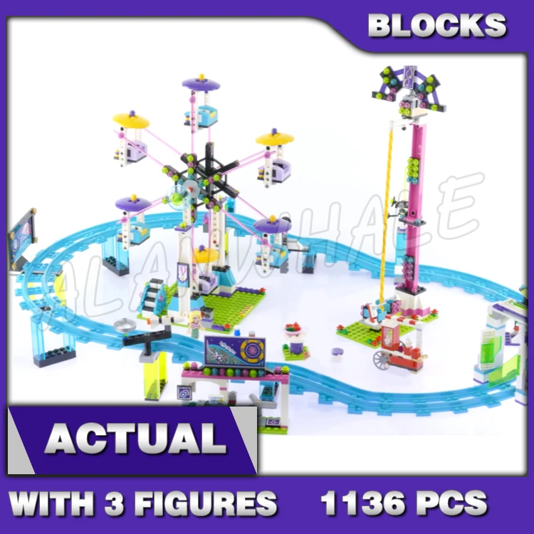 

1136pcs Friends Heartlake Girls Amusement Park Roller Coaster Ferris wheel Jet 10563 Building Blocks Sets Compatible With Model