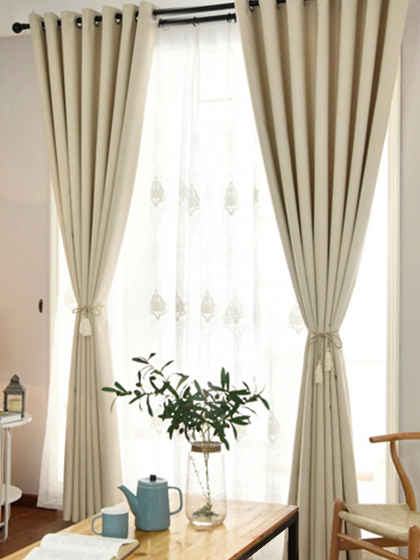 1pc Modern Blackout Curtains For Living Room Hall Elegant Beige Curtains For Bedroom Window Ready Made Finished Drapes Blinds