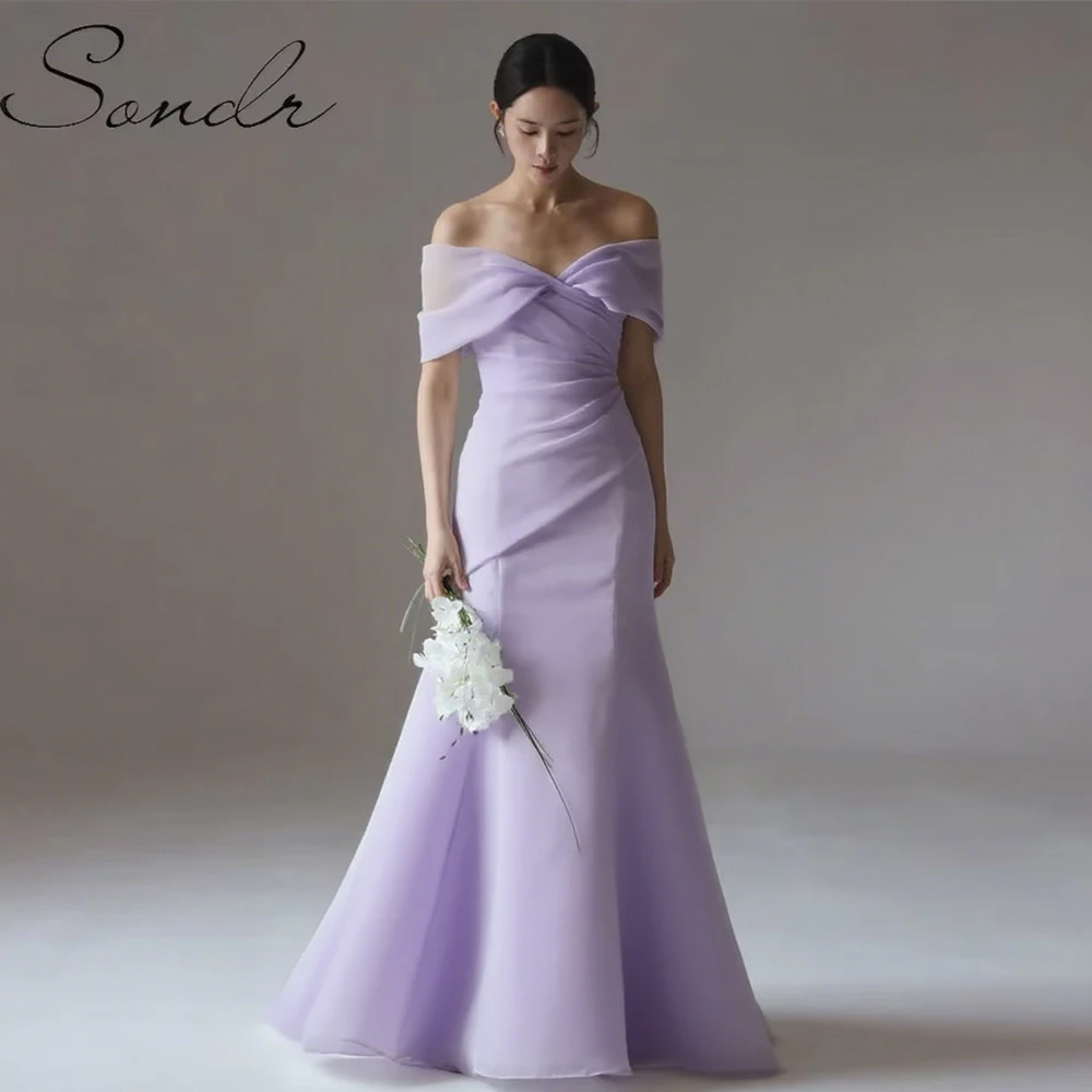 

Sondr 2025 Mermaid Korean Evening Party Dresses Off the Shoulder Silk Organza Customized Women Party Gown Elegant Wedding Dress