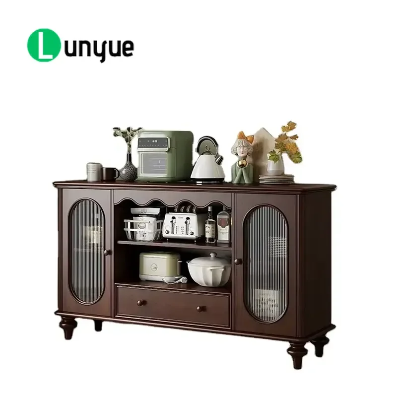 American Style Wooden Side Cabinet Glass Door Storage Console Table for Living Room Decorative Furniture Customizable Design