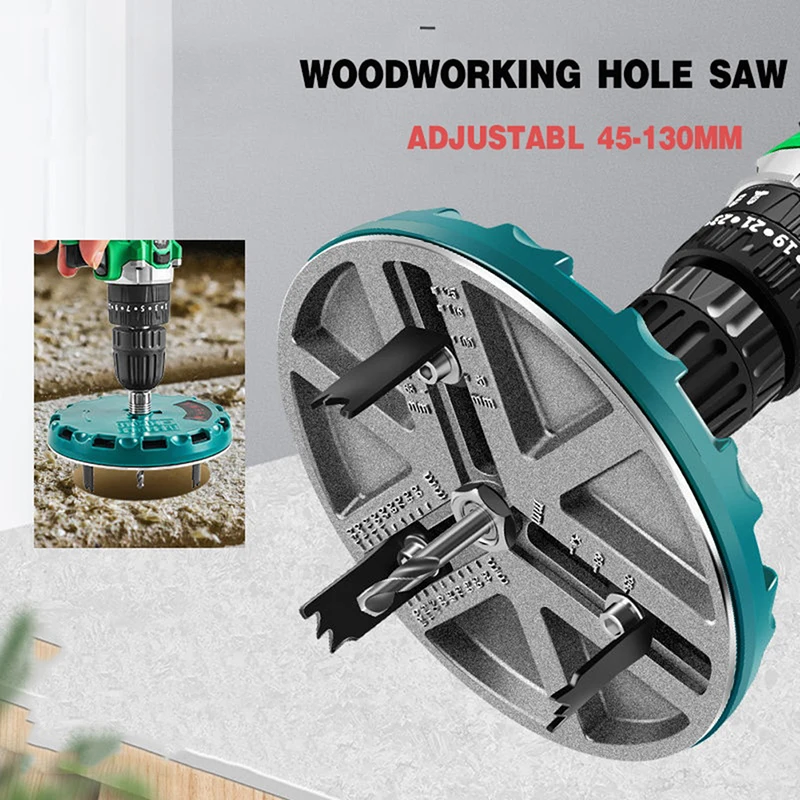 Adjustable Hole Opener Saw Diameter 45mm-130mm Woodworking Cutting Tools For Power Drill Cordless Screwdriver Gypsum Board Cork