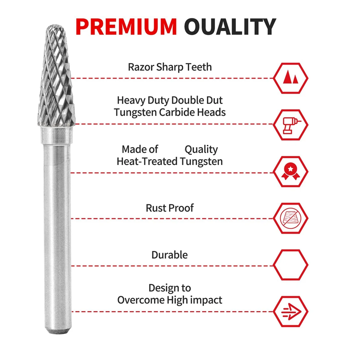 

ABNJ 10 Pcs Carbide Burr Set 1/4 Inch Shank, Double Cutting Burr for Milling, Carving, Engraving, Deburring, Drilling Wood