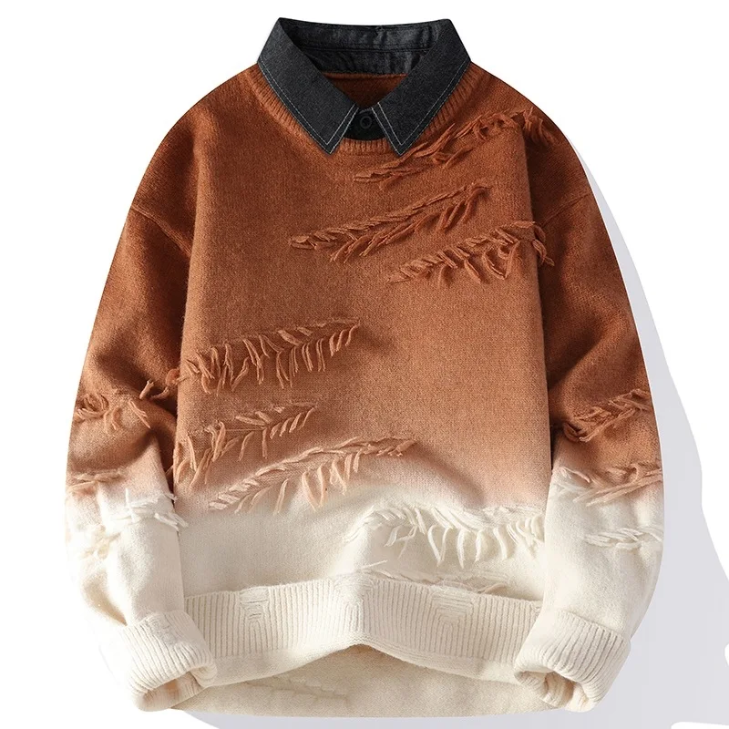 Men's Casual Knitted irt Collar Sweater Autumn Winter New Sle Basic Layering Top Loose Fit Long Sve Fiber Blend