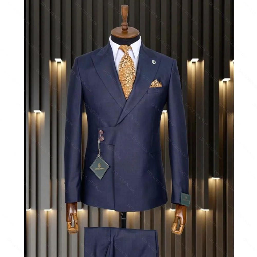 

Chic Men Suits Fashion Peak Lapel Two Buttons Blazer 2 Piece Sets Wedding Tuxedo New Arrival Daily Casual Solid Color Male Suit