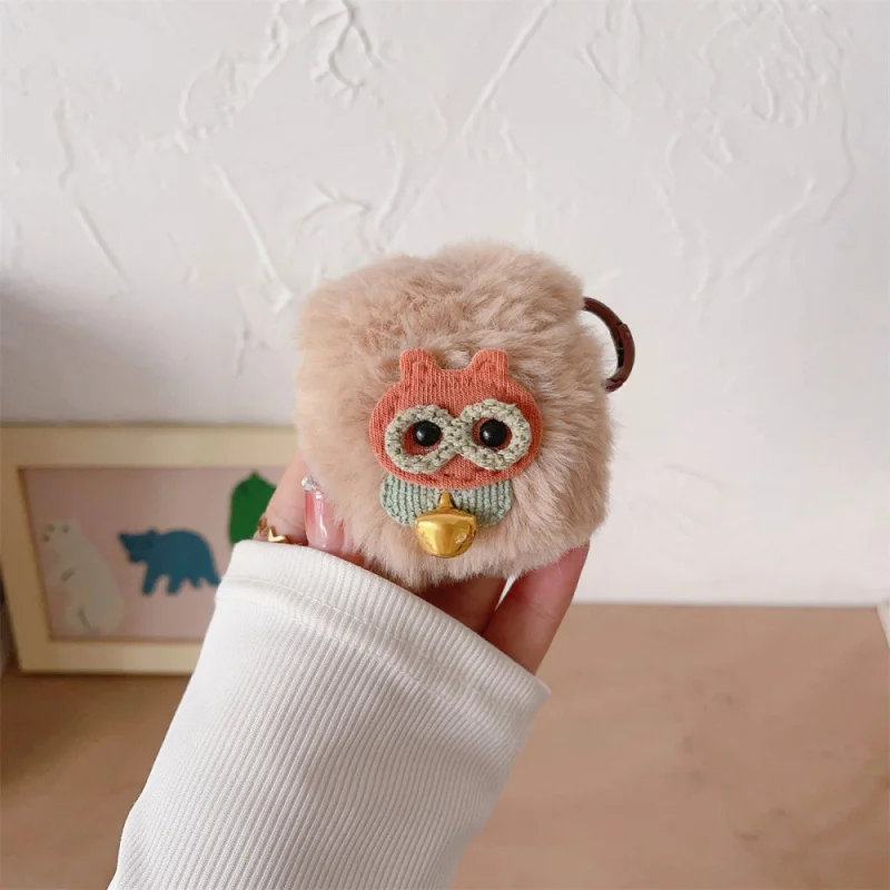 حافظة سماعة أذن على شكل بومة من القطيفة الكرتونية متوافقة مع Apple airpods 3/4 تغطية كاملة لطيفةPRO3 متينة ومضادة للسقوط