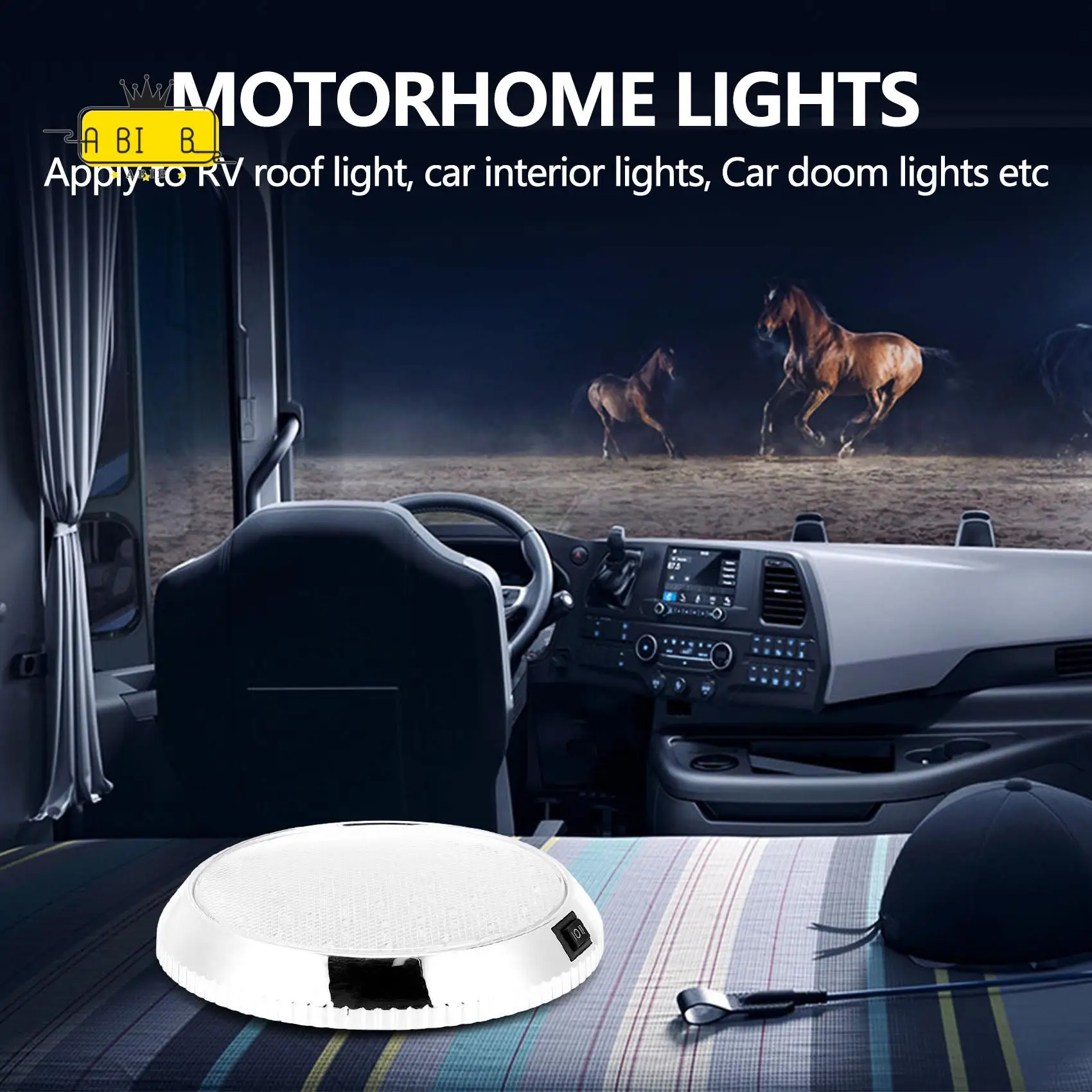 ABIB -12V Car Round Ceiling Dome Roof Interior Light Boat Rv Surface Ceiling Light