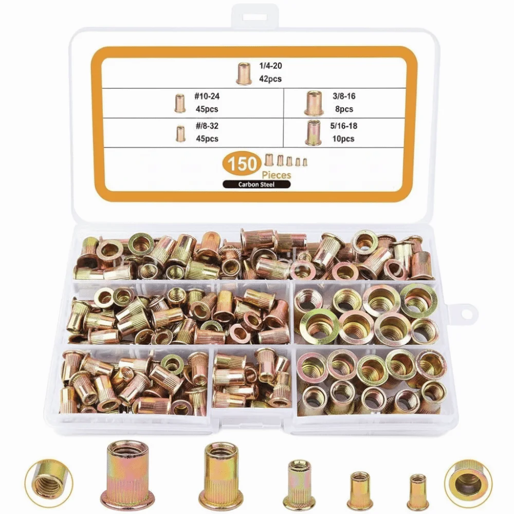 

150/165Pcs Carbon Steel Rivet Nut Kit SAE & Metric Assorted Sizes Rivet Nut Assortment Kit M3 M4 M5 M6 M8 M10 M12