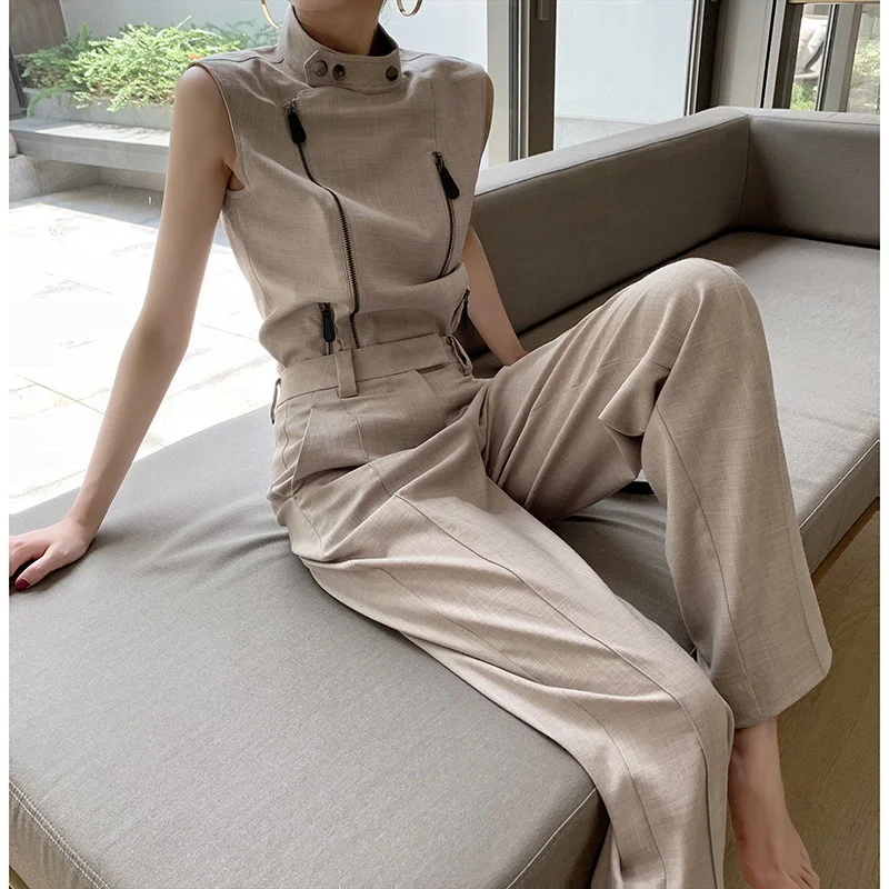 

French niche Hepburn style sleeveless suit pants suit for women Korean design sense Two piece set Light mature Royal Sister