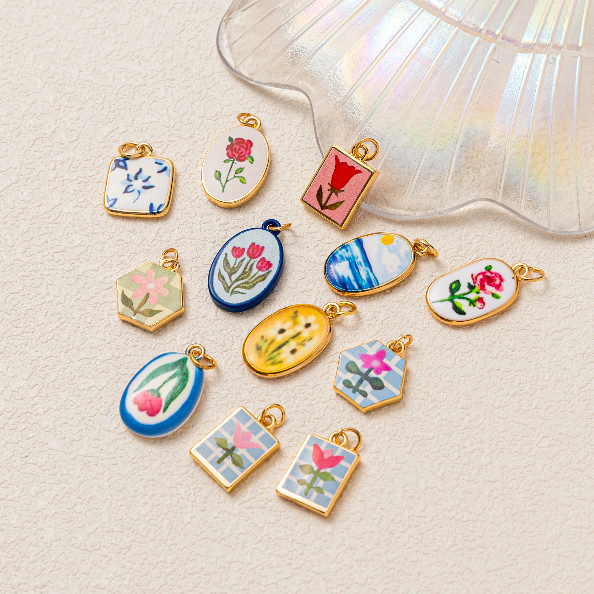 

Cute and fashionable dopamine flower series rose tulip blue flower DIY pendant charms for jewelry