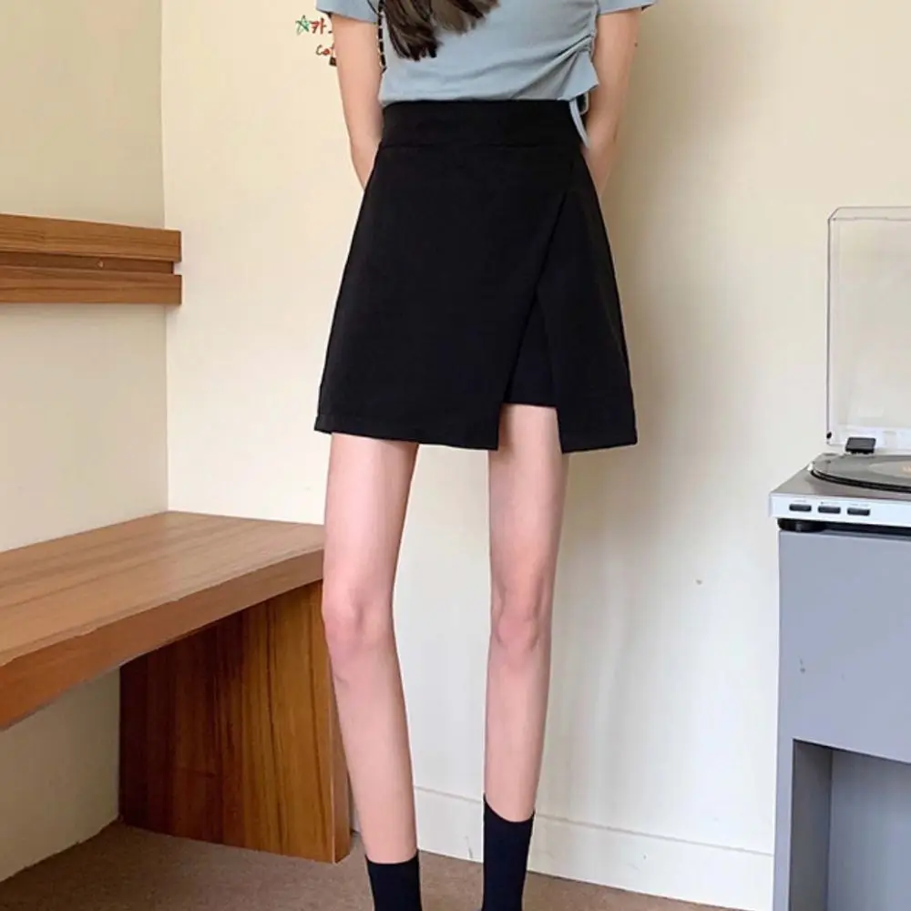 กระโปรงทรงเอไลน์แบบมีซับในสำหรับผู้หญิง สไตล์ Y2K กระโปรงสั้นแบบไม่สมมาตร สไตล์สาวเปรี้ยว พร้อมกางเกงซับใน
