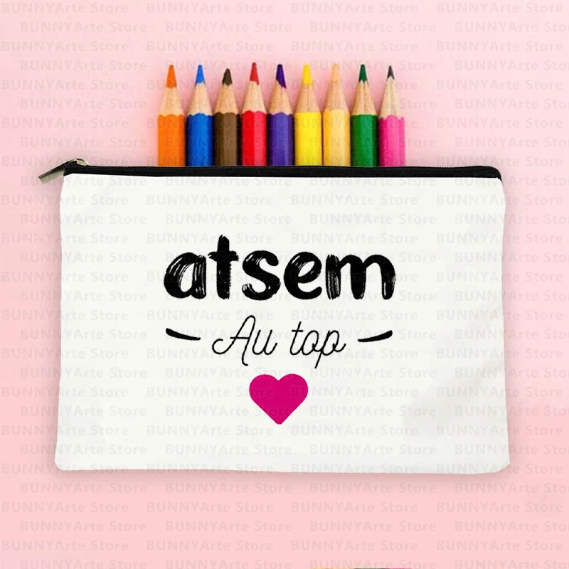 Women Makeup Bag Thank You ATSEM Print Toiletry Storage Pouch Purse Teacher Gift White Cosmetic Case Female Beauty Organizer