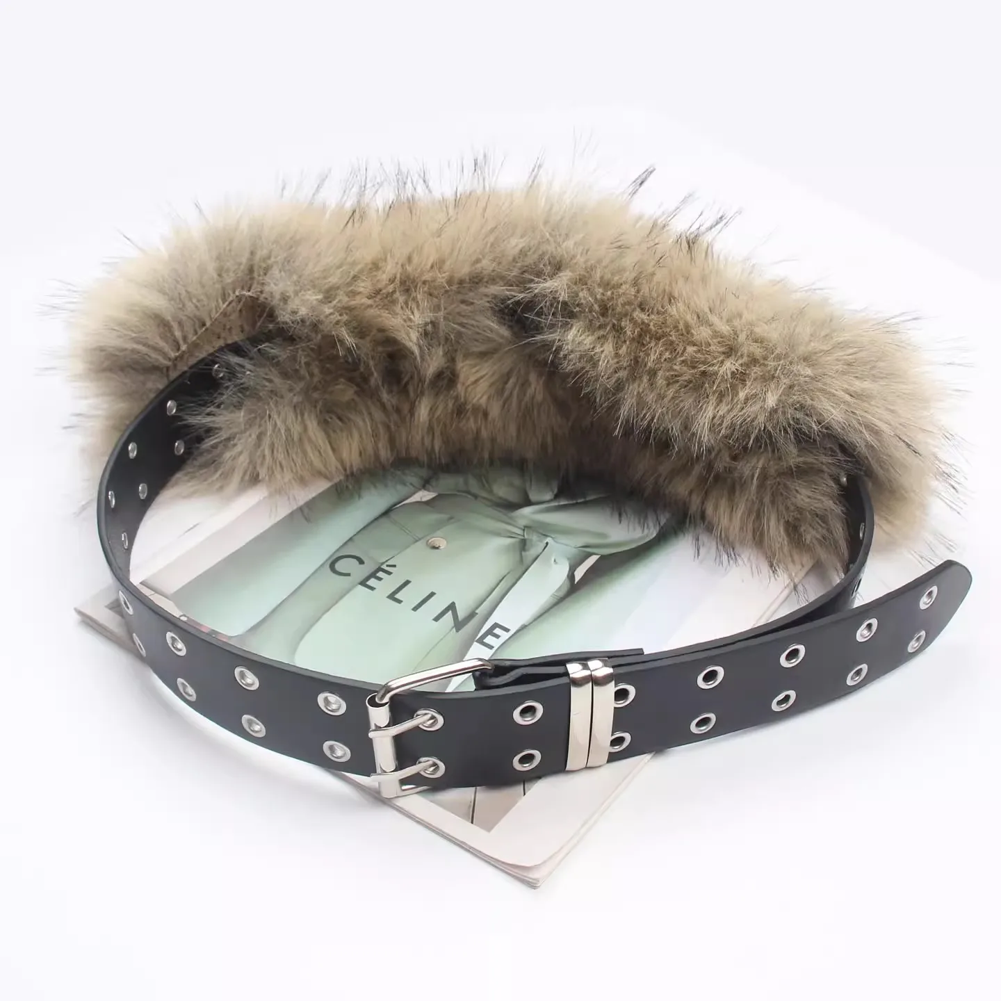 Women's Faux Fur PU Leather Corset Female Cummerbund Coat Waistband Dress Decration Wide Belt J1576