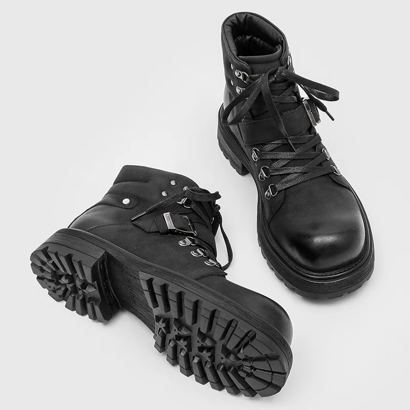 Brand Men Leather Boots Motorcycle Snow Cowboy Flats Platform High Top Ankle Winter Shoes Luxury Vintage Designer Shoes view 5