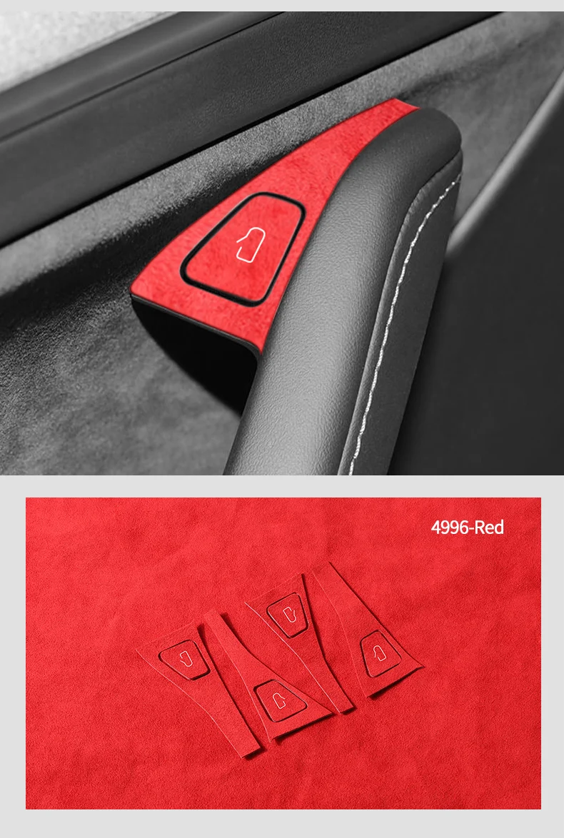 Hochwertige Wildleder-Verkleidung für Tesla Model 3/Model Y (2019-2022), Zierleiste für den Türöffnerknopf, Aufkleber, Tuning-Zubehör für den Fahrzeuginnenraum. – Detail 8