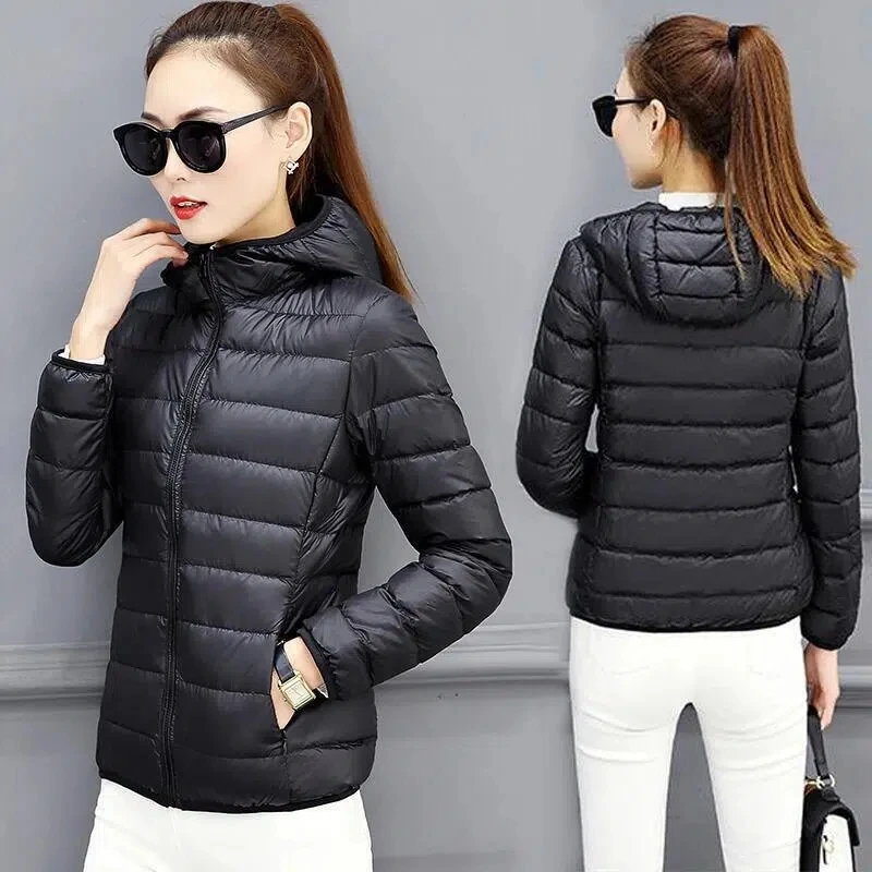 

Women Fashion Hoodid Short Puffer Jackets 2023 New Arrivals Autumn Winter Female Lightweight down cotton Slim Fit coat