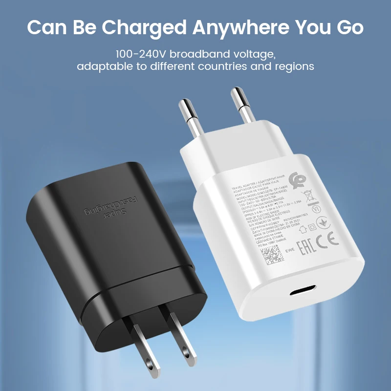 25W PD Charger For Samsung Galaxy S22 S21 S20 A71 A70 A50 Note20 A71 A80 S8 S7 USB Type C Cable Fast Charging Chargeur Adapter