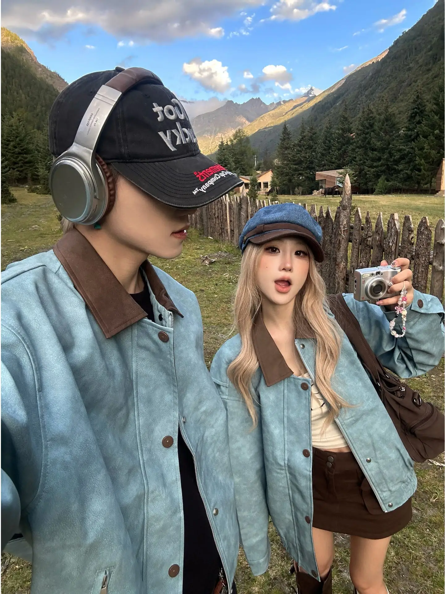 

Retro American Contrast Color PU Leather Jaet Men's Loose Fit Collar Autumn Winter Trendy High-End Cool Couples Jaet