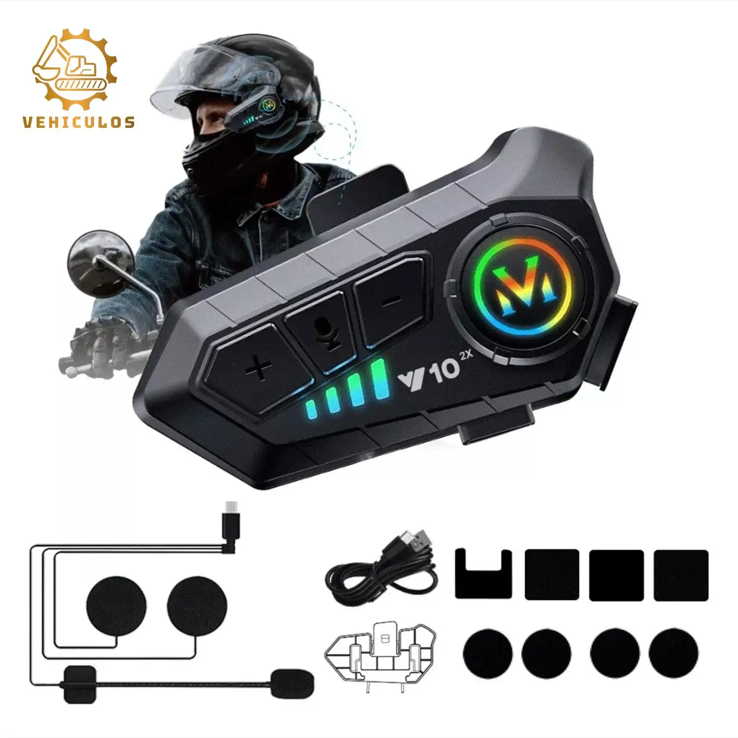 

Motorcycle Bluetooth Intercom Headset Helmet Walkie Talkie Waterproof IP67 Noise Reduction 500M Distance Dual Audio Earphones