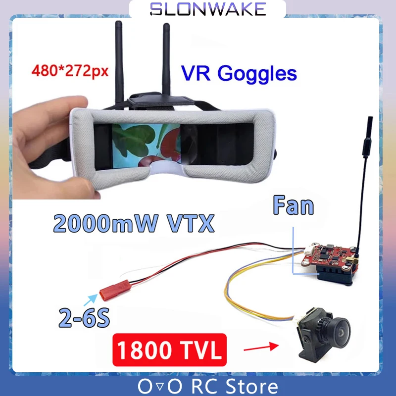 5.8G 48CH 480*272 LCD FPV Video Goggles with 5.8G 40CH 2000mW VTX Transmitter Starlight OSD 1800TVL fpv camera for RC