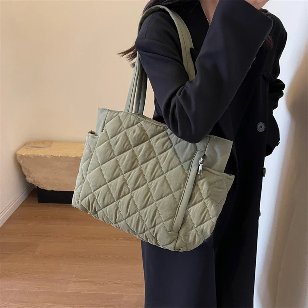 Quilted Padded Tote Bag for Women Shoulder Bag Nylon Handbag Large Handbag Down Satchel Bag Top Handle Bag Travel Bag 2023