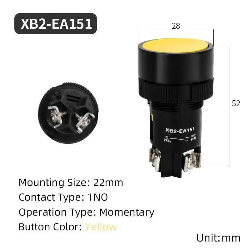 22mm Momentary Reset Flat Push Button Switch NO NC XB2-EA142 XB2-EA131 XB2-EA121 EA135 EA145