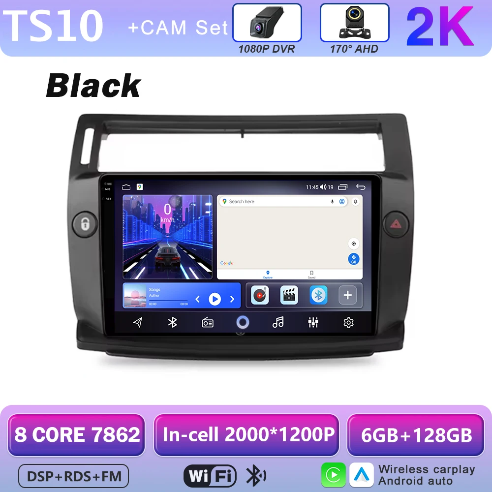 Android 16 multimediaspeler GPS autoradio navigatiesysteem voor Citroen C4 C-Triomphe Quatre 2004-2014 met Carplay