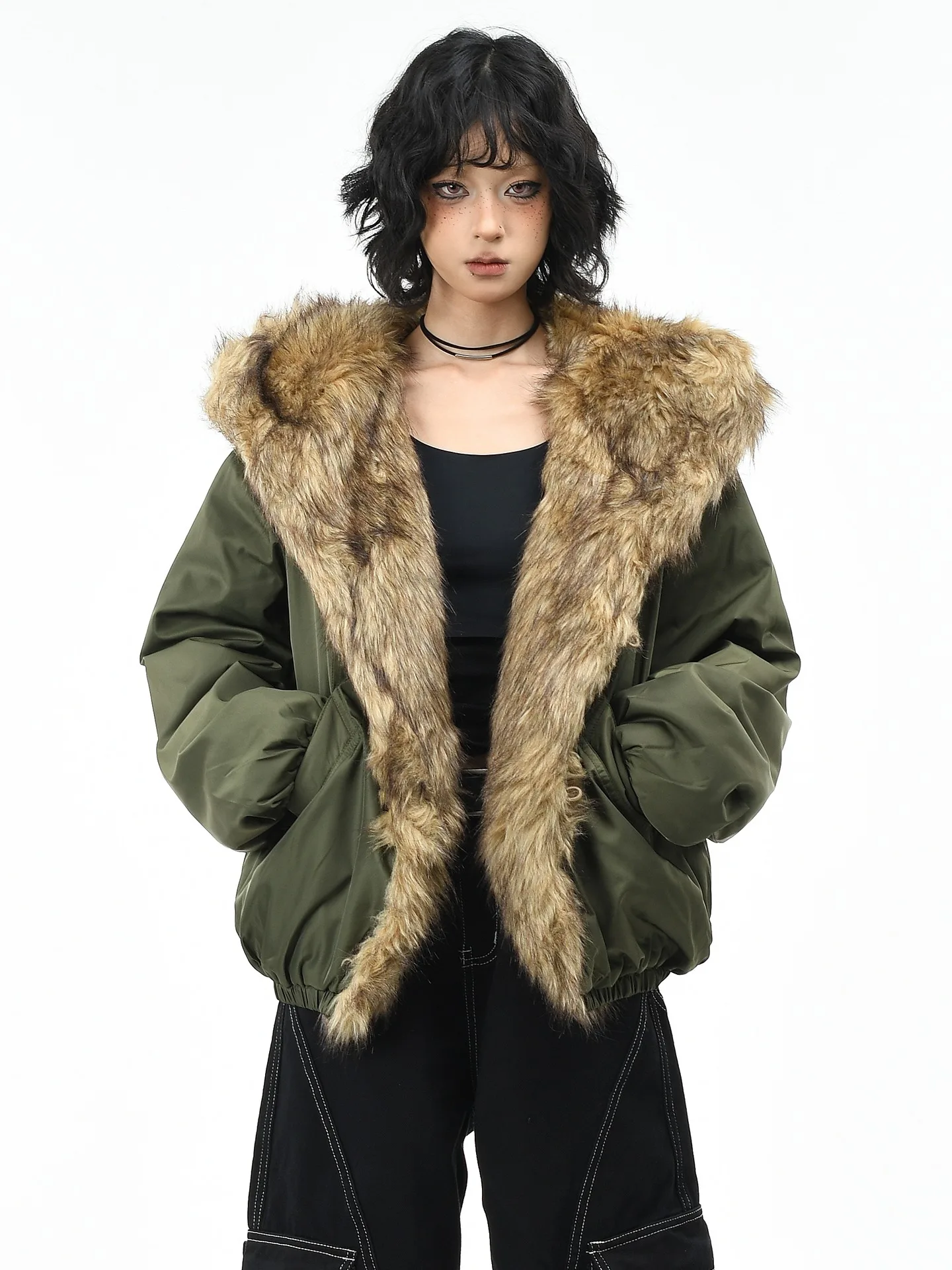 

2025 Winter Plush Collar Jacket for Women American Retro Hip-hop Warm Men Clothing Streetwear Zipper Cotton-padded Coats