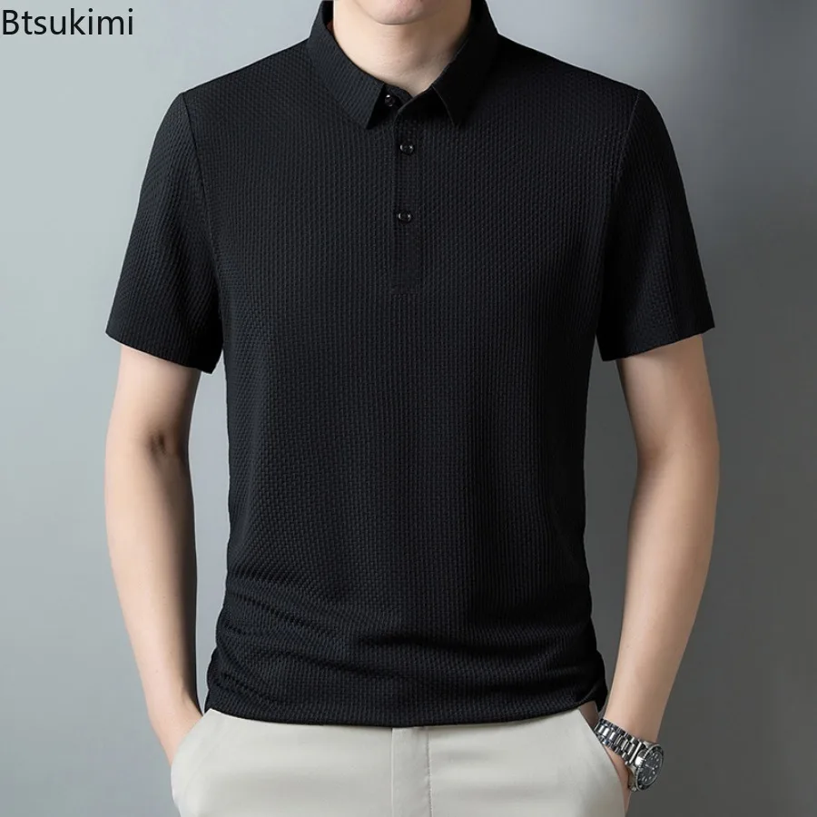 2024 Summer Men's Breathable Polo Shirts Fashion Jacquard Casual Business Lapel Pullover Tops Male High-end Short Sleeve T-shirt