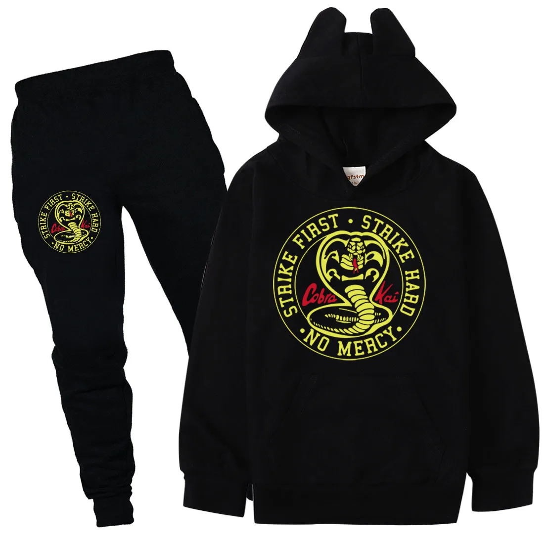 

pants suit boy Cobra Kai 2 Pieces Sets Pullover Hoodie Autumn Sportwear Tracksuit dress suit girl Sweatshirt+pants suit sets