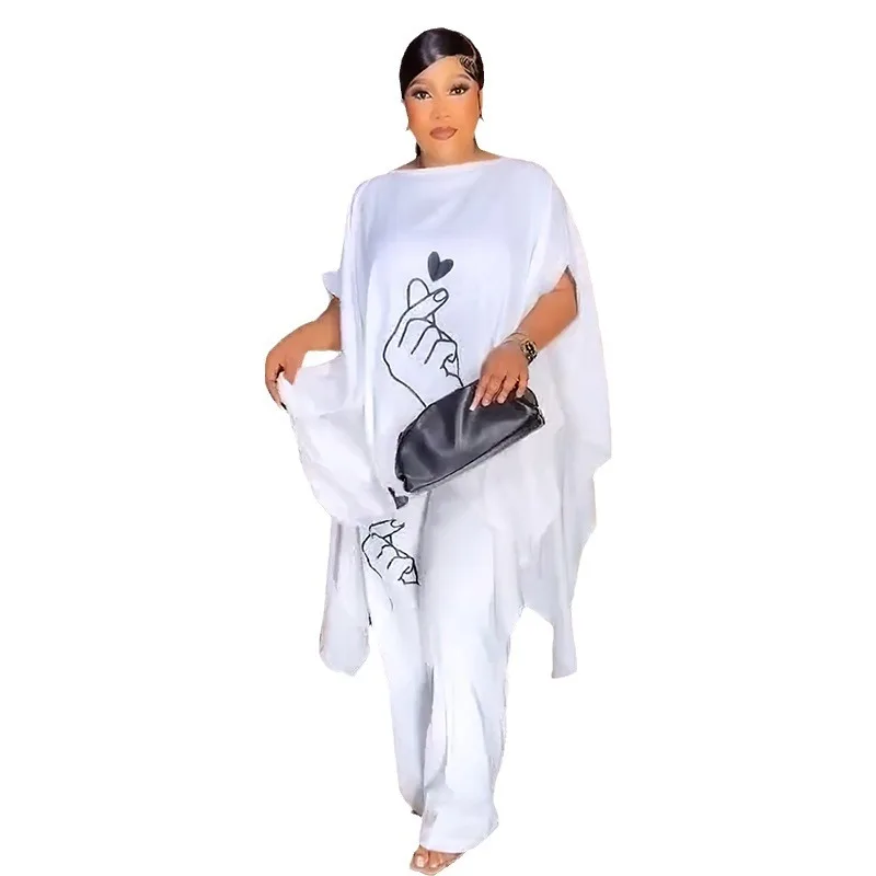 Eid Muslim Islamic Two Piece Suit Casual Printed Pant Sets Blouse Abaya Ramadan Jalabiya Ramadan african Dubai Abayas Kaftan