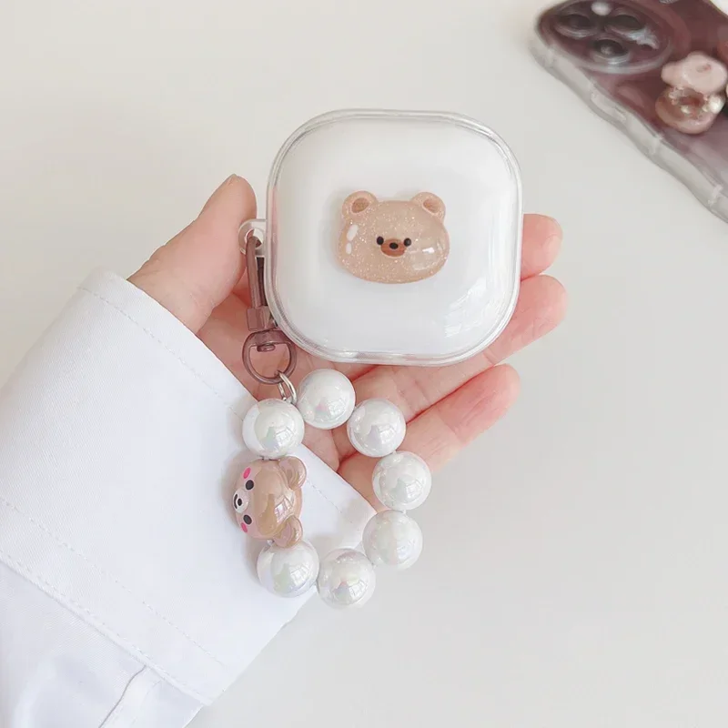 For Samsung Galaxy buds2 2Pro / buds FE / buds live Case Cute bear Cover silicone Transparent Earphone Cover with Keychain cover