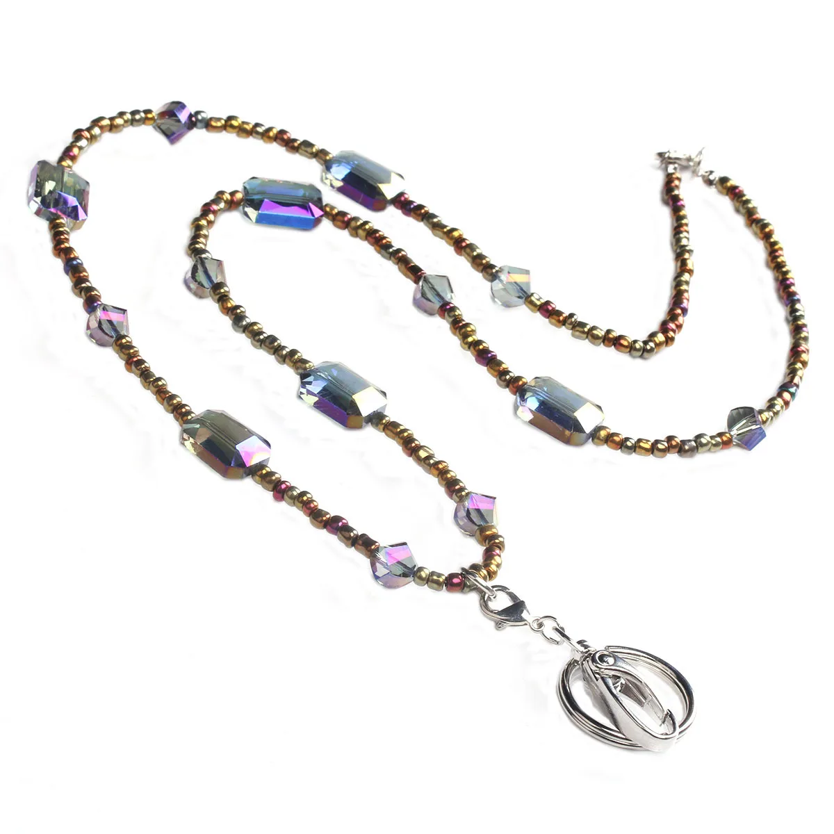 Purple Beads Women\'s Lanyard Neck ID Card Holder Neck Chain for Women Necklace Key Holder Lanyards