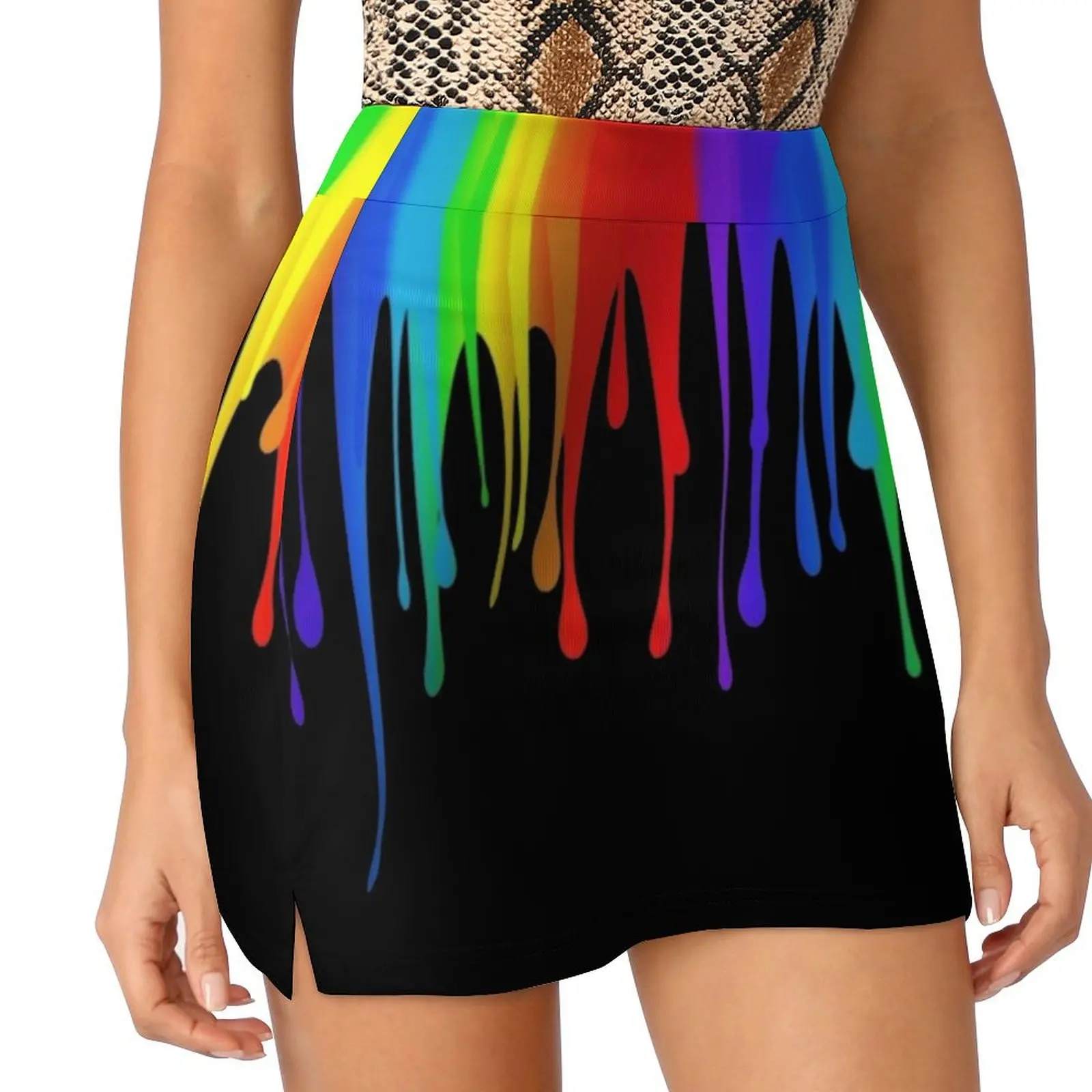 

Rainbow Drip (Black BG) Mini Skirt girls skirt korean luxury clothing night club outfit