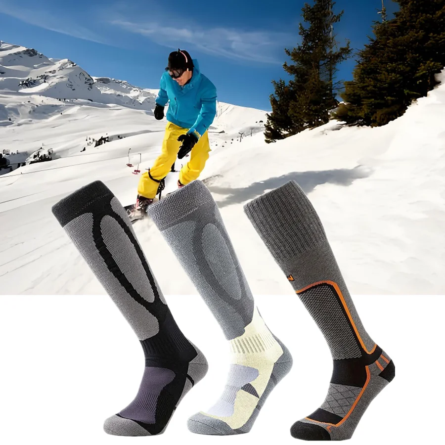 

1/3 пары мужских и женских носков до колена для сноуборда, зимние утепленные термоноски для активного отдыха, спорта, походов, лыж, влагоотводящие.