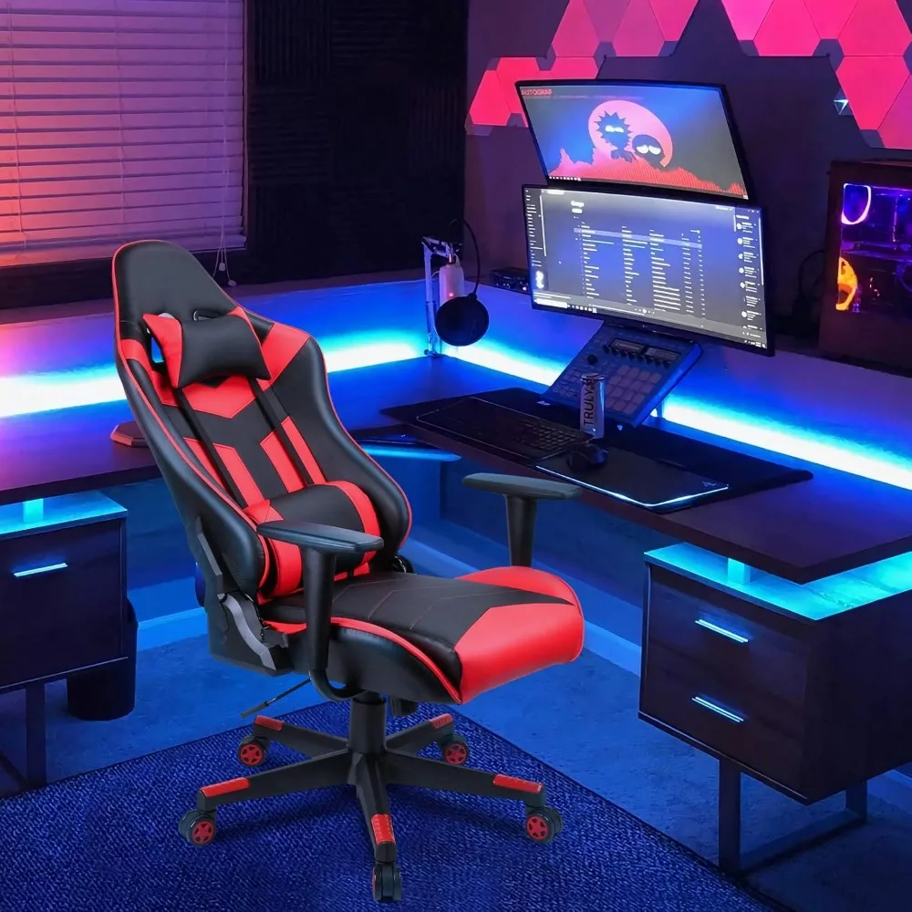 

Gaming Chair, Ergonomic Backrest and Seat Height Adjustable Swivel Recliner with Headrest and Lumbar Pillow, Esports Chair